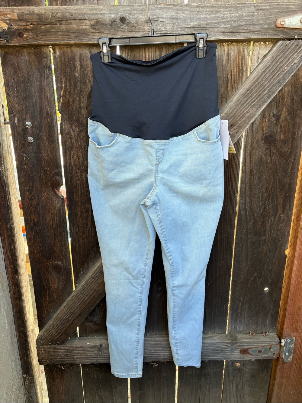Ingrid & Isabel Light Blue Maternity Jeggings with Black Waistband
